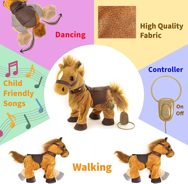 حصان إلكتروني تفاعلي يمشي على طول الحصان مع جهاز تحكم عن بعد ، مقود رقص ، غناء ، مشي ، مهر موسيقي ، ألعاب حيوانات أليفة للأطفال