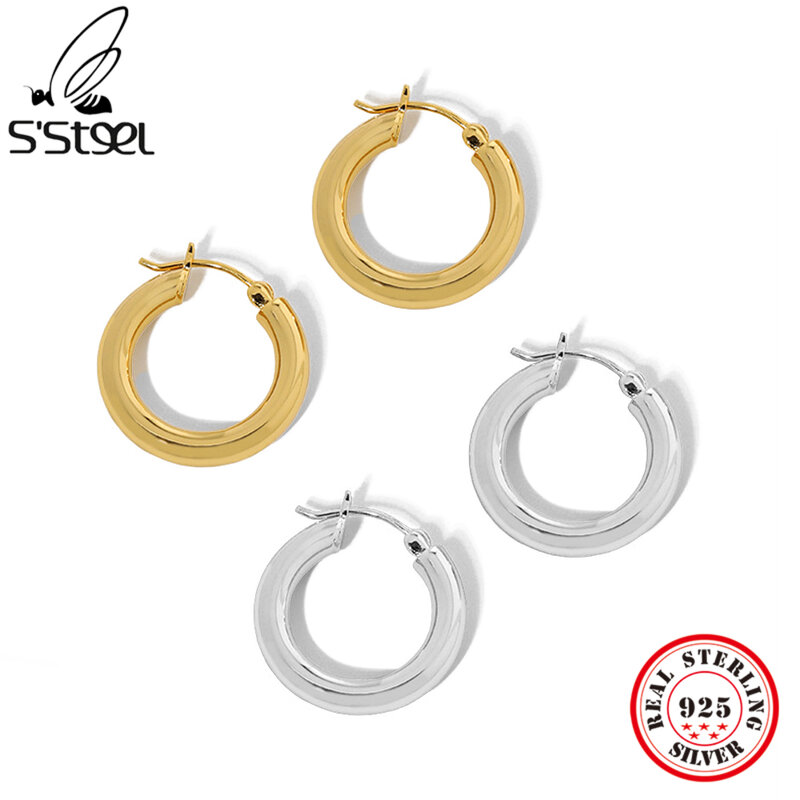 S'STEEL الكورية تصميم الحد الأدنى دائرة هندسية 925 فضة للنساء الأطواق أقراط القوطية اكسسوارات غرامة مجوهرات