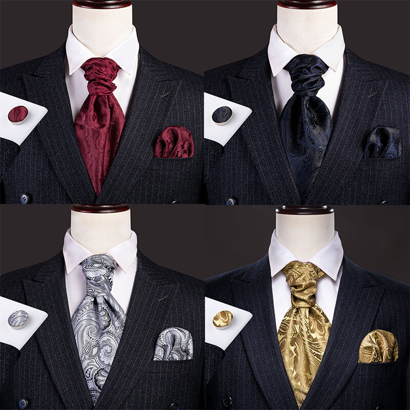 ربطة عنق حريرية للرجال أسكوت ، مجموعة جاكار ، ملابس برقبة أحمر النبيذ ، أزرار أكمام أنيقة مربعة ، باري وانغ ، AS-001