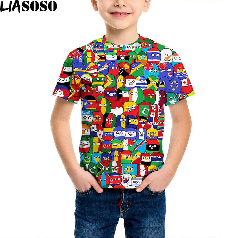 LIASOSO كونتري بول بولاندكرات مضحك ثلاثية الأبعاد مطبوعة قميص للأولاد اليومية الوطنية الكرة الأطفال أنيمي الكرتون Harajuku قميص بلايز