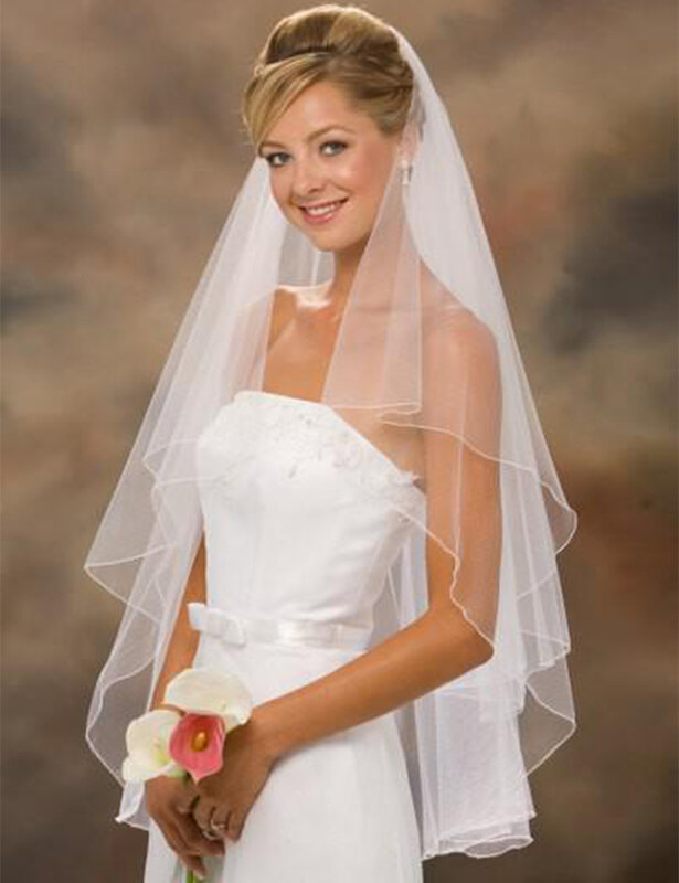 طرحة زفاف عاجية بحافة الشريط ، حجاب زفاف ، إكسسوارات مشط ، بطبقتين ، أبيض ، وصل حديثًا