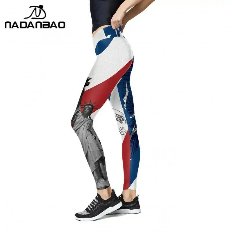 NADANBAO يغطي الرجل للنساء منتصف الخصر تجريب تمتد السراويل العلم الأمريكي طباعة مرونة Pants غير رسمية