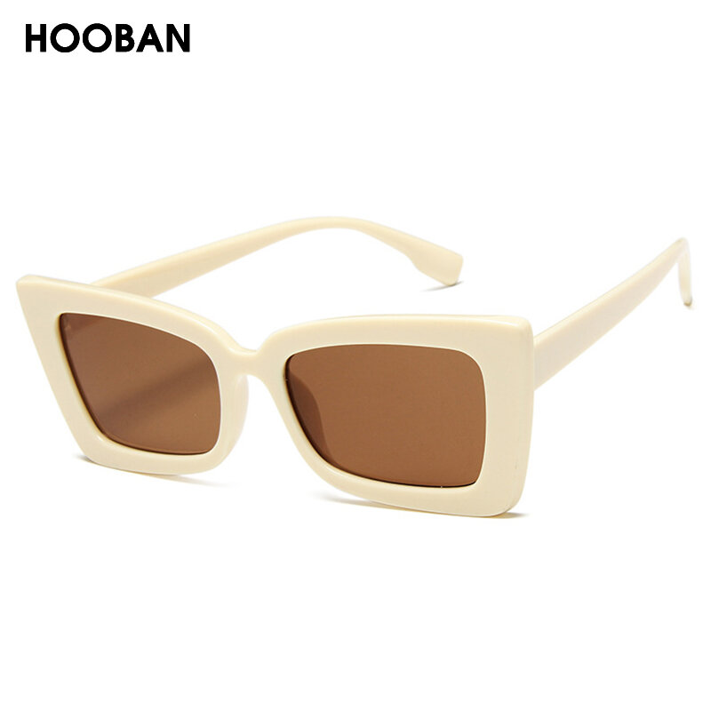 هوبان خمر مستطيل النساء الرجال نظارات شمسية موضة Cateye العلامة التجارية مصمم النظارات الشمسية الإناث الذكور الرجعية في الهواء الطلق