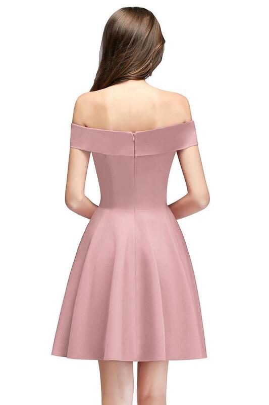 FATAPAESE جميل Homing القادمة فستان قبالة الكتف الوردي قصيرة فساتين لحفلات الكوكتيل مساء ثوب فتاة فستان رداء دي سهرة