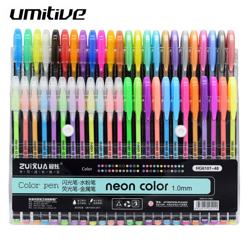 Umtify-مجموعة أقلام جل للكبار ، مجموعة أقلام جل براقة ، أقلام تلوين للكبار ، كتب ، رسم ، رسم ، أقلام تلوين فنية ، 48 لونًا