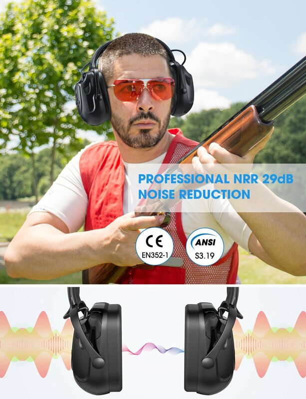 سماعات حماية للأذن مطورة من Mpow تعمل بالبلوتوث للحد من الضوضاء NRR 29dB/SNR 36dB سماعات حماية للأذن قابلة للضبط