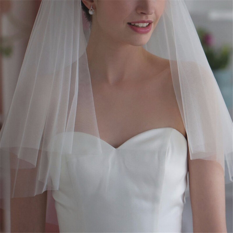 بسيطة طبقتين الحجاب الزفاف العاج الأبيض قصيرة تول الحجاب الزفاف مع مشط اكسسوارات الزفاف