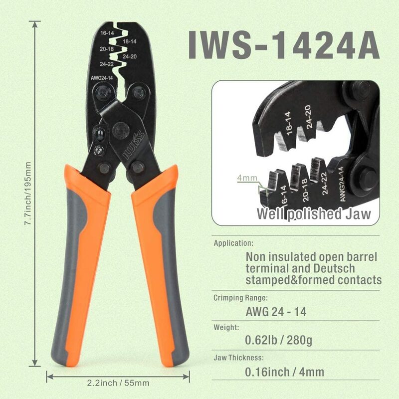 IWISS IWS-1424A/1424B غير معزول فتح برميل محطة أداة تقشير/الطقس حزمة مختومة موصل العقص ذو طيات أداة اليد