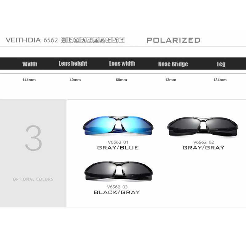 VEITHDIA نظارة شمسية للرجال من الألمونيوم بعدسات مستقطبة UV400 نظارات عاكسة للرجال أكسسوارات نظارات خارجية لركوب الدراجات 6562