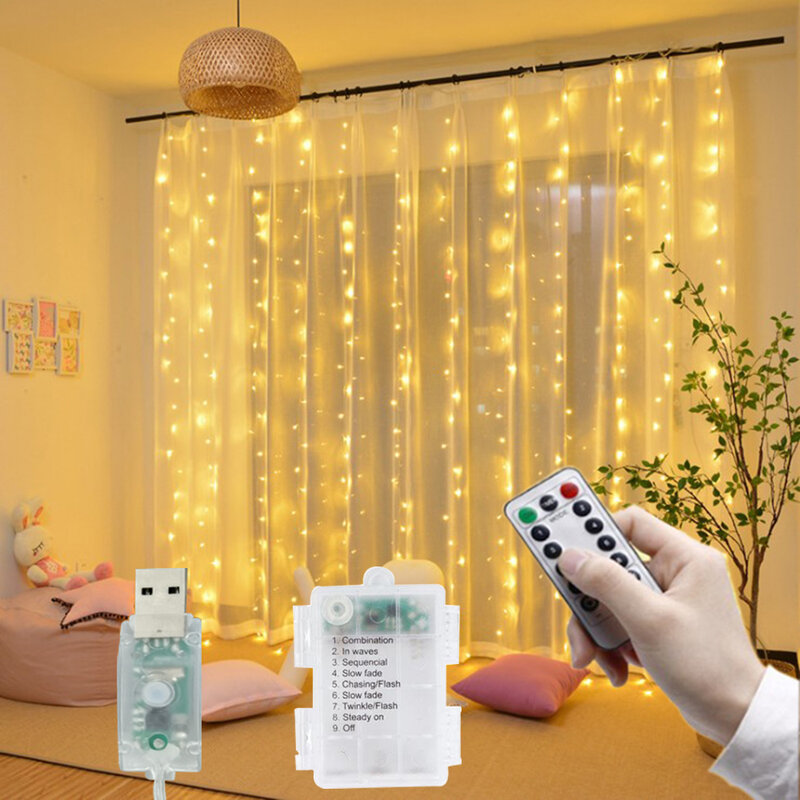 بطارية LED سلسلة أضواء USB الجنية أضواء جارلاند ل حفل زفاف السنة الجديدة عيد الميلاد المنزل ستار مزخرف