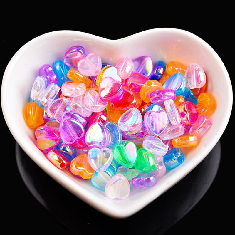 100 قطعة 9 مللي متر واضح الراتنج البلاستيك القلب فضفاض الخرز النساء الملونة البلاستيك الخرز ل سوار DIY بها بنفسك صنع المجوهرات