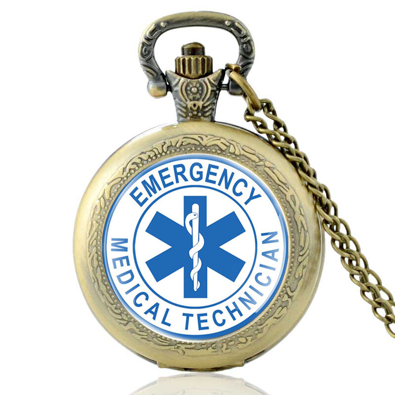 عالية الجودة الطوارئ الطبية فني الزجاج كابوشون Vintage ساعة جيب كوارتز EMT قلادة قلادة ساعة هدايا