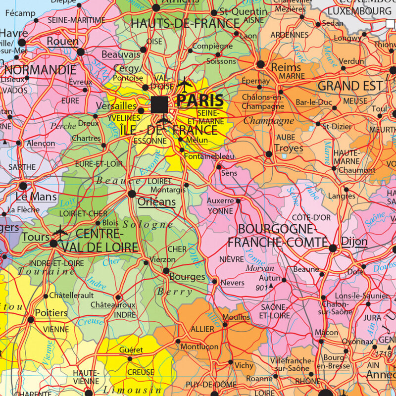 A2 حجم النقل خريطة فرنسا الجدار ملصق غير رائحة قماش اللوحة السفر اللوازم المدرسية ديكور المنزل باللغة الفرنسية