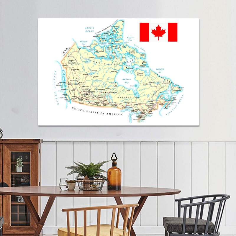 كندا خريطة الطريق اللغة الفرنسية جدار الفن الملصقات والمطبوعات غير المؤطرة قماش لوحات غرفة المعيشة المنزلي ديكور 150*100 سنتيمتر