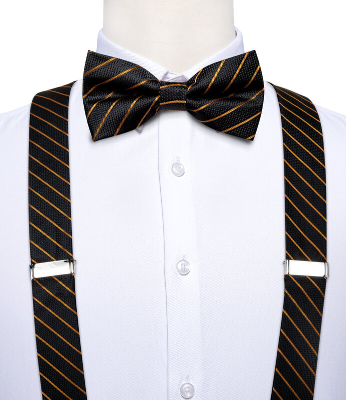 DiBanGu رجل للتعديل الحرير الحمالات ربطة القوس فيونكة أزرار أكمام جيب مربع مجموعة مقاطع معدنية Y الظهر مطاطا الأقواس واسعة حزام 3.5 سنتيمتر