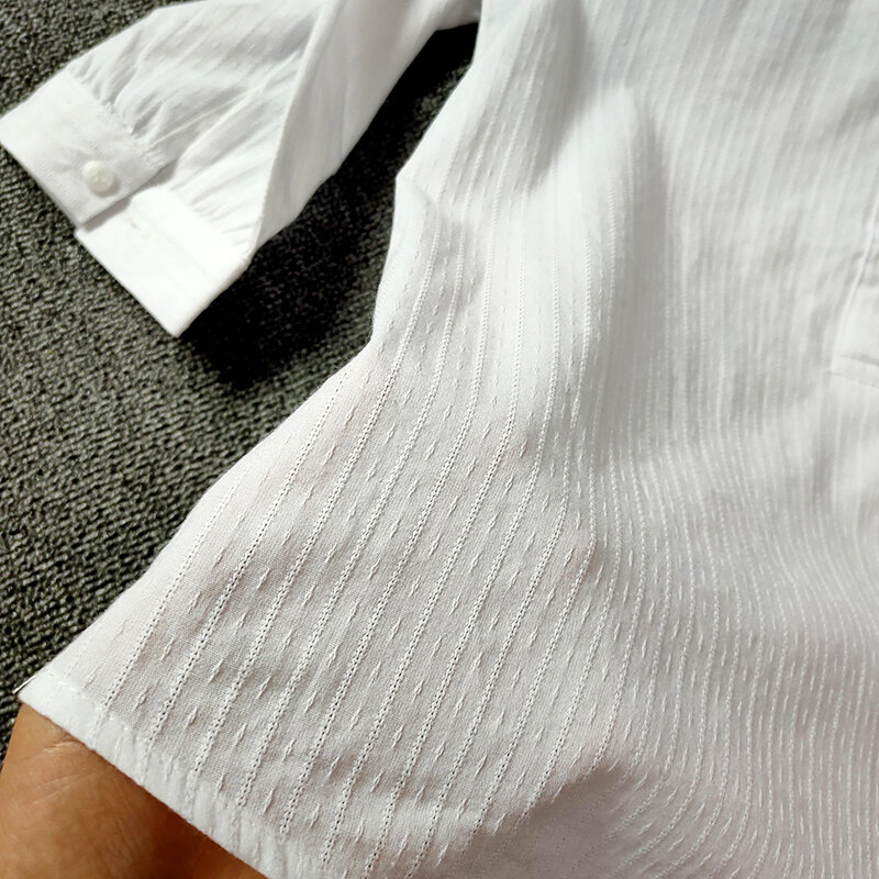 InstaHot نصف كم أنيقة قميص الأبيض الوردي زر خمر بلوزة الوقوف طوق السيدات القطن قميص الإناث عارضة S-3XL