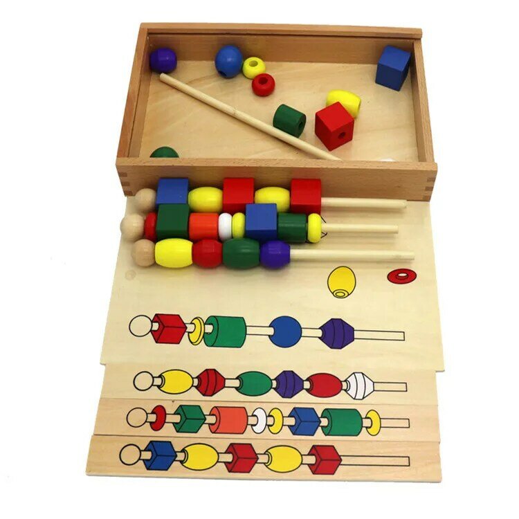 وسائل تعليمية منتسوري 3 مجموعة ستة ألوان خرز خشبي كبير مطرز رياض الأطفال التعليم المبكر اللون والشكل ألعاب معرفية
