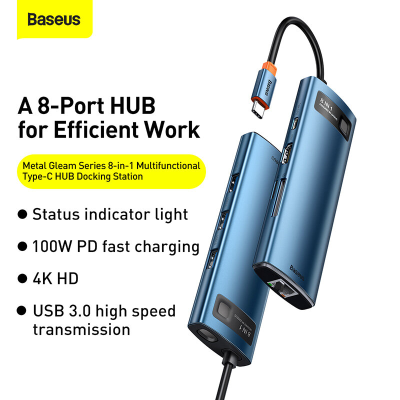 Baseus قاعدة توصيل كابلات, تدعم منافذ USB 3.0، وكابلات نوع C، ومنفذ HDMI، تدعم بطاقة SD، وقارئ البطاقة TF، توصيل الطاقة 100 وات، مناسب لأجهزة ماك بوك برو اير