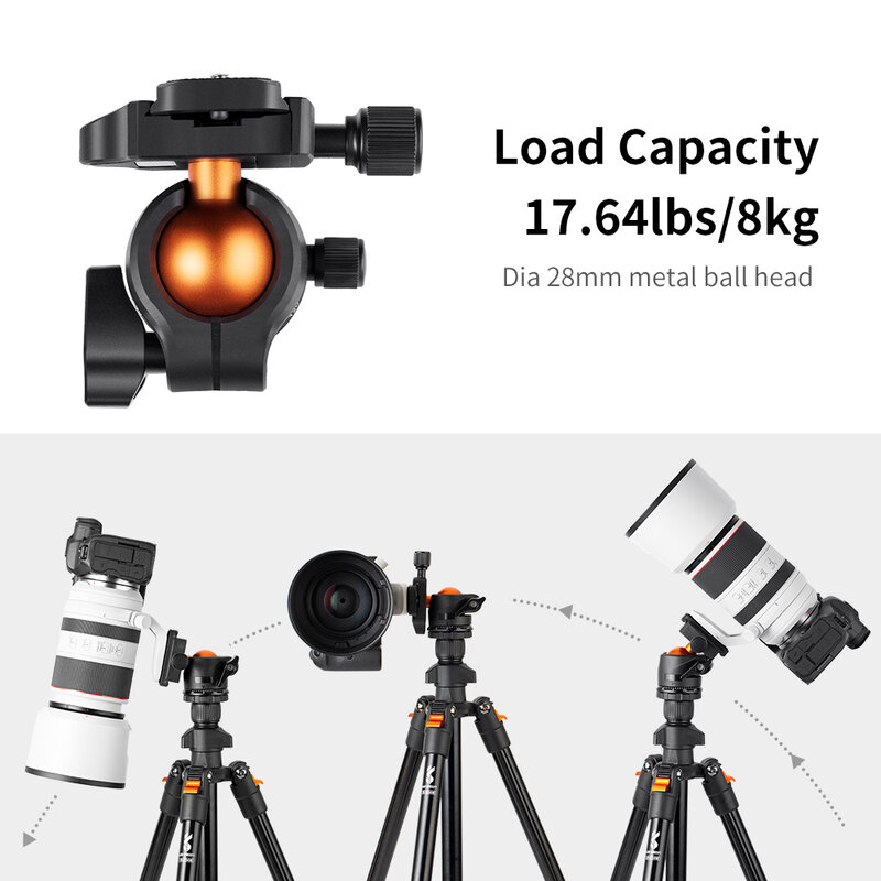 K & F مفهوم كاميرا ترايبود ل DSLR ، المحمولة الألومنيوم السفر ترايبود ، الإفراج السريع ، 360 درجة بانوراما الكرة رئيس ، 62.99"
