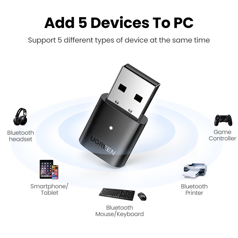 UGREEN USB بلوتوث 5.0 جهاز ريسيفر استقبال وإرسال محول دونغل ل ماوس لاسلكي سماعة الكمبيوتر الموسيقى الصوت بلوتوث 5.0 محول