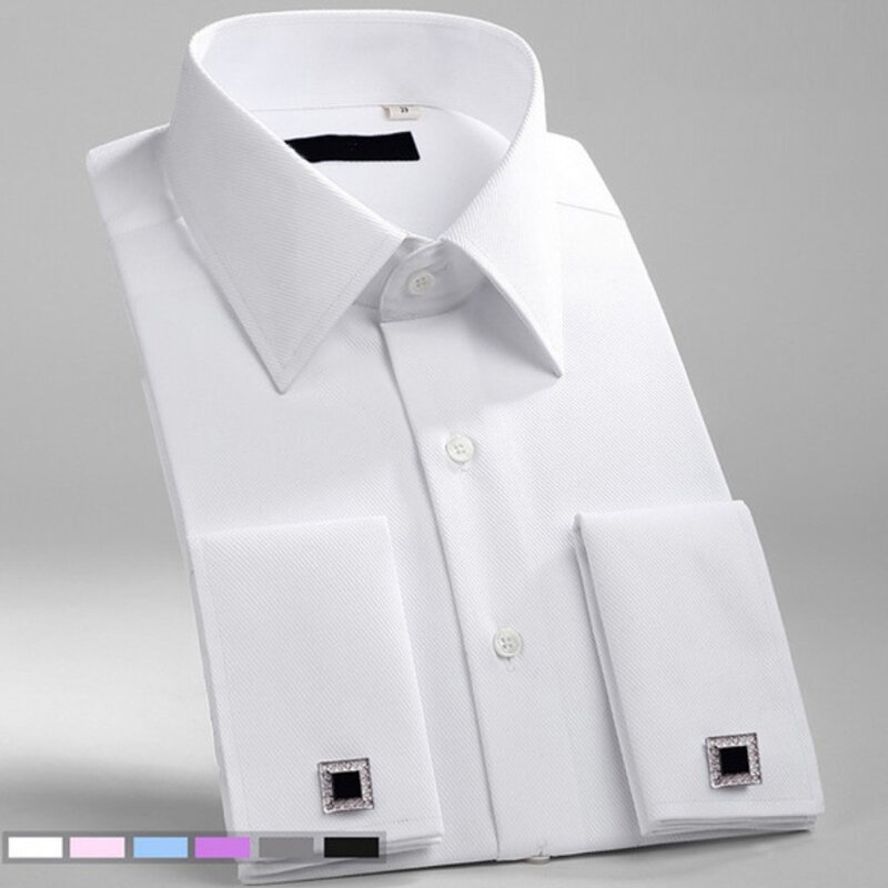M ~ 6XL الرجال الفرنسية فستان الكفة قميص 2023 جديد أبيض طويل الأكمام أزرار الأعمال الرسمية الذكور القمصان العادية تناسب أزرار أكمام قميص