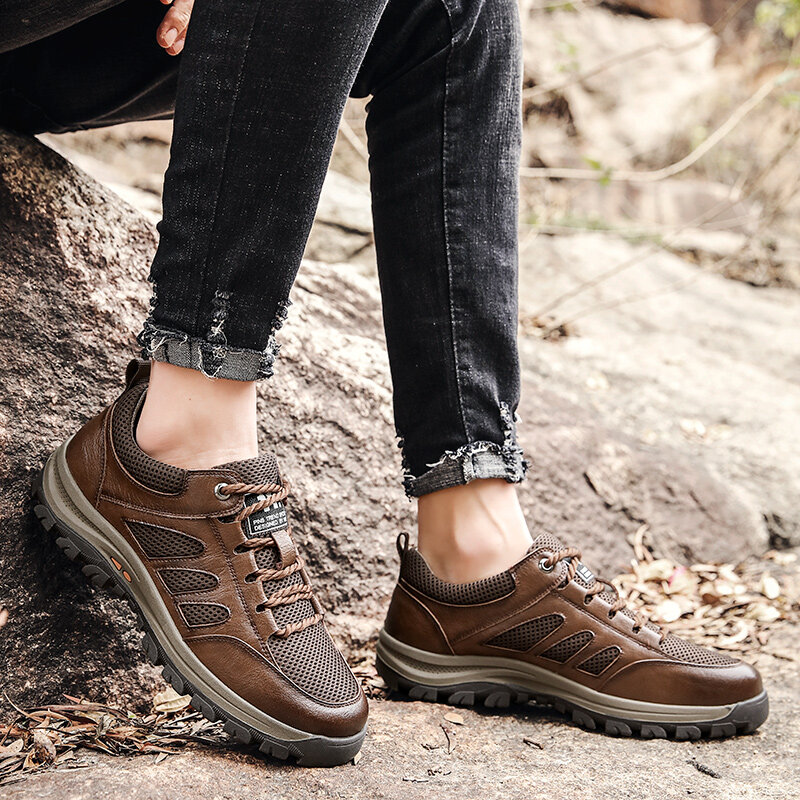 ماركة أحذية رجالية غير رسمية 2021 ربيع الخريف جلد طبيعي أحذية رياضية في الهواء الطلق المشي أحذية مريحة للتنفس المشي