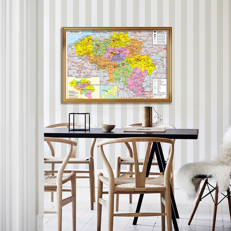 90*60 سنتيمتر بلجيكا النقل خريطة مع تفاصيل في الفرنسية الجدار ملصق فني قماش اللوحة ديكور المنزل اللوازم المدرسية