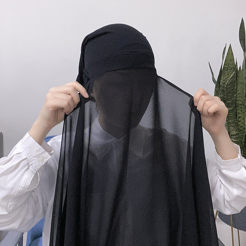 JTVOVO 2021 حجاب فوري جديد يأتي مع غطاء قاع فقاعة الشيفون المرأة رقيقة الحجاب الصيف تنفس رئيس التفاف وشاح عمامة