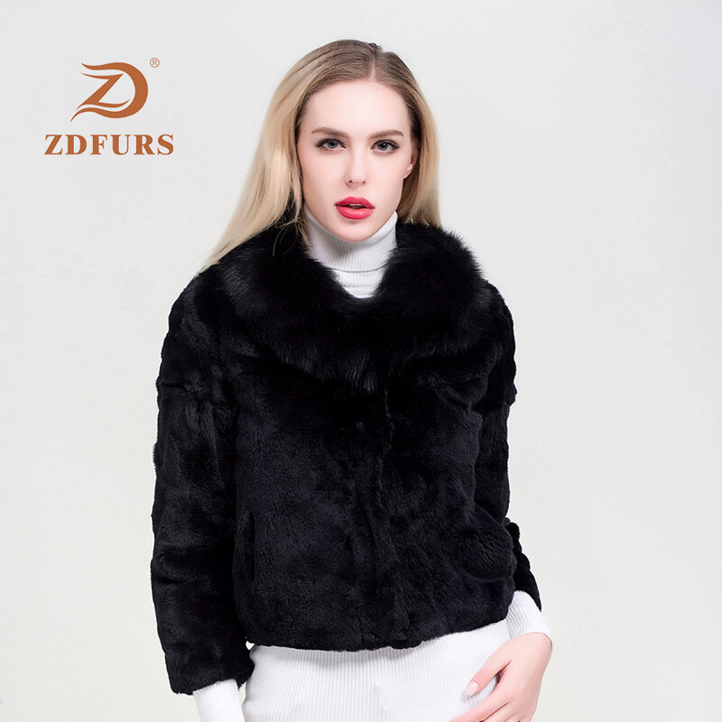 ZDFURS * 2019 جديد الشتاء المرأة أرنب معطف الفرو الثعلب الفراء طوق رشاقته حجم كبير ريال الأرنب الفراء معاطف معطف معطف الفرو الحقيقي