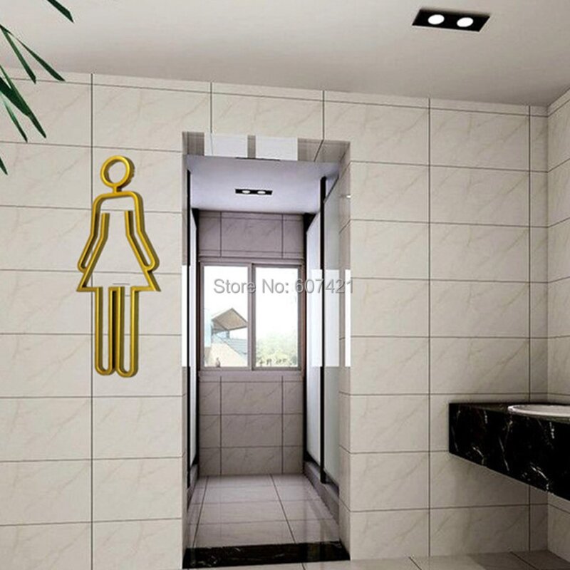 الاكريليك المرحاض رمز لاصق المدعومة الحمام المرحاض لافتة للباب للفندق ، مكتب ، المنزل ، مطعم (الذهب)