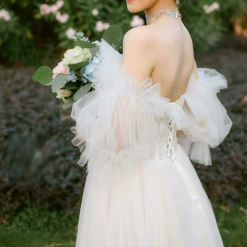 فستان زفاف طويل الأكمام أبيض أسود بدون أصابع فستان رسمي نفخة الأصفاد اكسسوارات الزفاف Mariage Gant Mariage فام