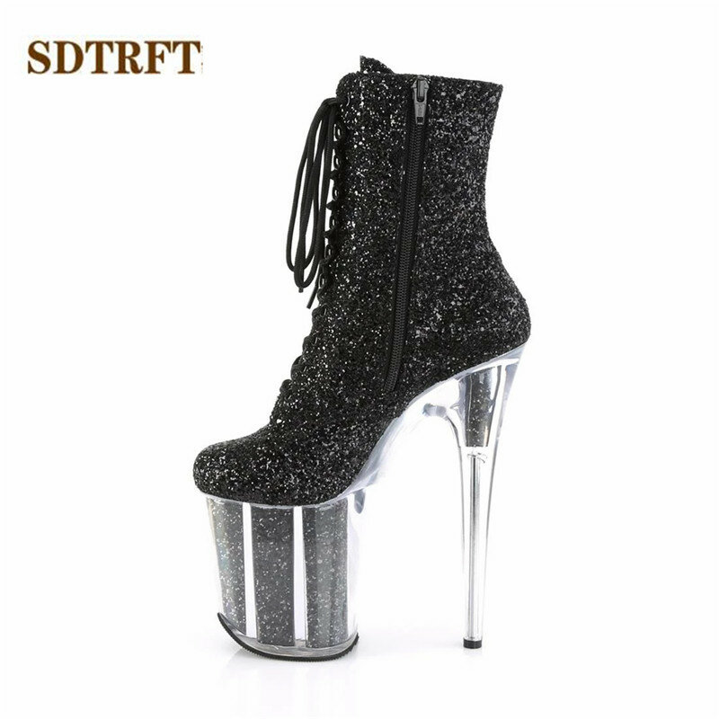 SDTRFT القطب الرقص حذاء من الجلد 20 سنتيمتر الكعوب رقيقة مثير الوثن منصة بوتاس موهير السيدات أحذية امرأة بلينغ الترتر الزفاف مضخات