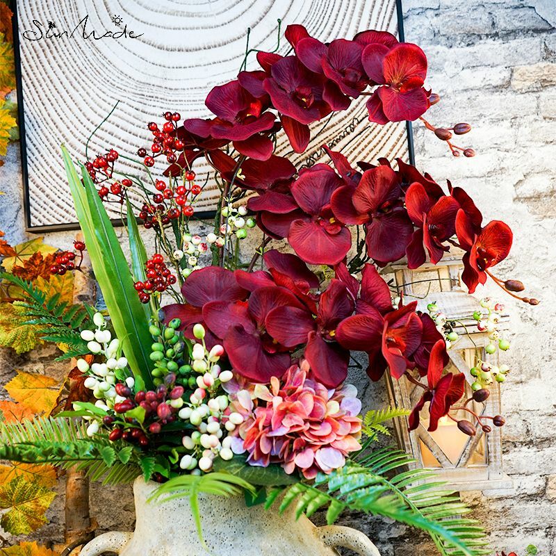 SunMade الراقية الكبيرة الفراشة السوداء السحلية للديكور المنزل لون خاص الزهور الاصطناعية للزينة الخريف السنة الجديدة DIY بها بنفسك