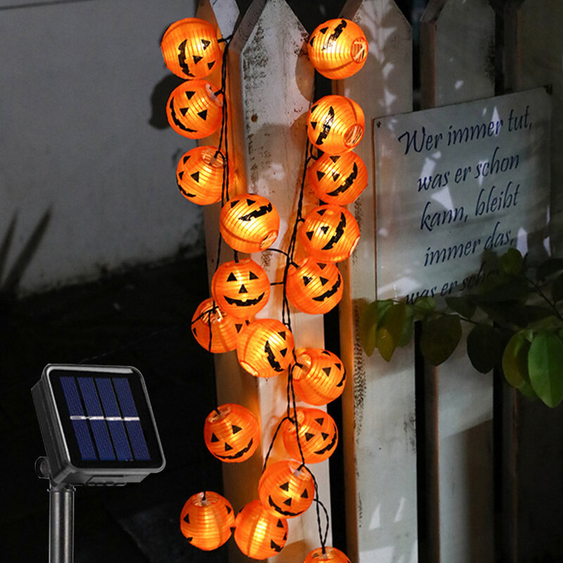 10/20/30 LED هالوين اليقطين فانوس سلسلة أضواء الشمسية هالوين ثلاثية الأبعاد اليقطين أضواء داخلي في الهواء الطلق ديكور المنزل