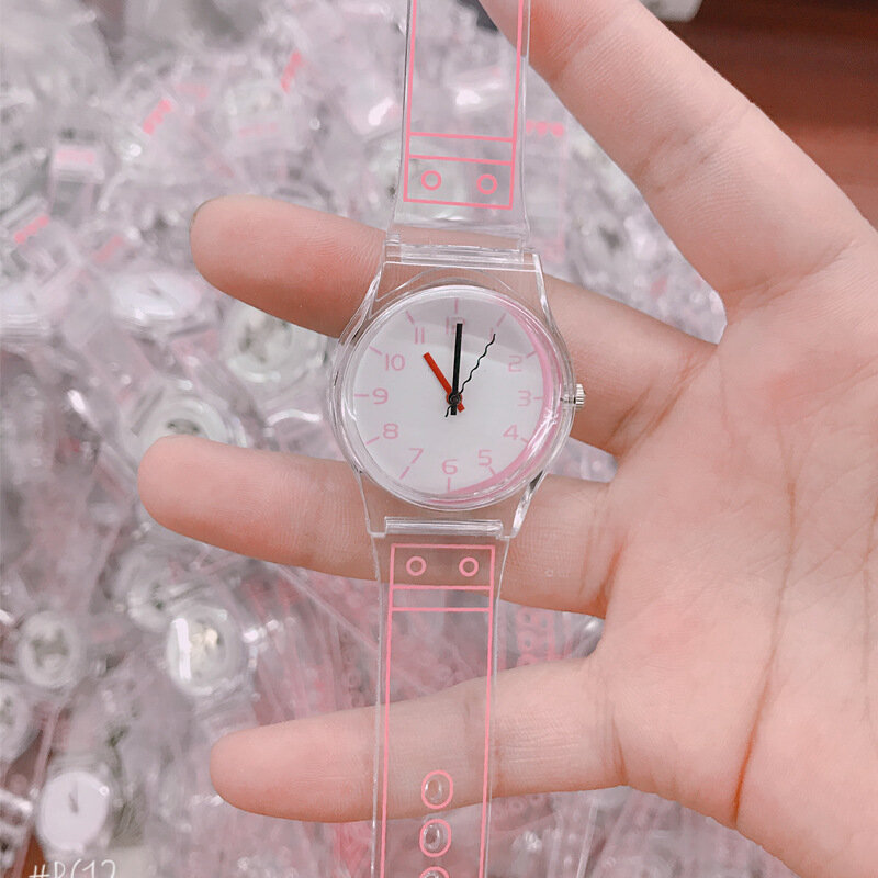 Uالتايلاندية CE59 موضة عادية للرجال والنساء طالب الأطفال ساعة بسيطة مقياس رقمي شفاف حزام ساعة كوارتز
