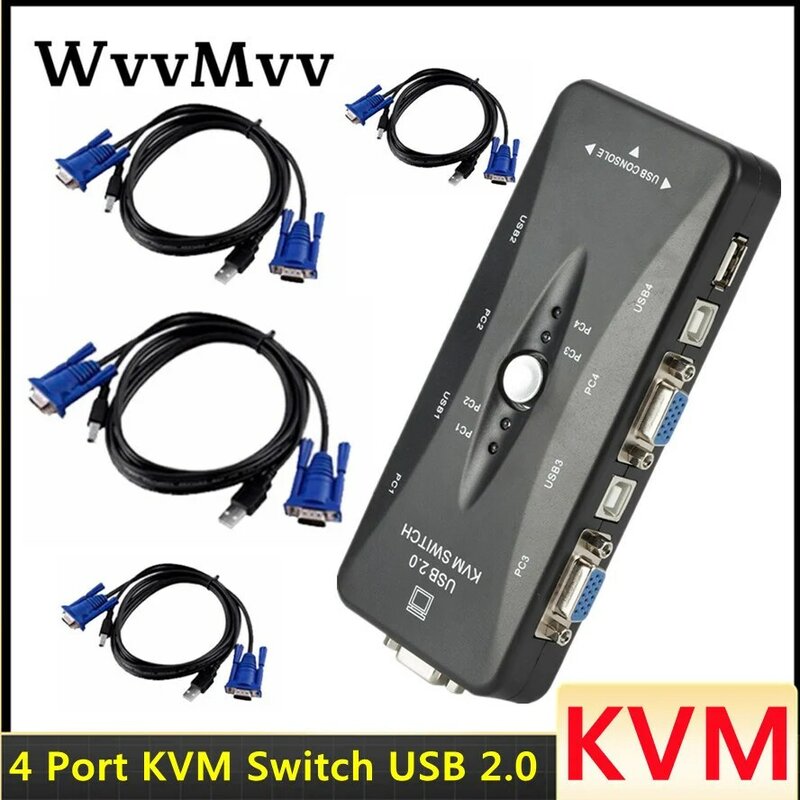 WVVMVV 4 ميناء مفتاح ماكينة افتراضية معتمدة على النواة USB 2.0 VGA الفاصل طابعة لوحة مفاتيح وماوس Pendrive حصة الجلاد 1440*1920 VGA محول صندوق التبديل