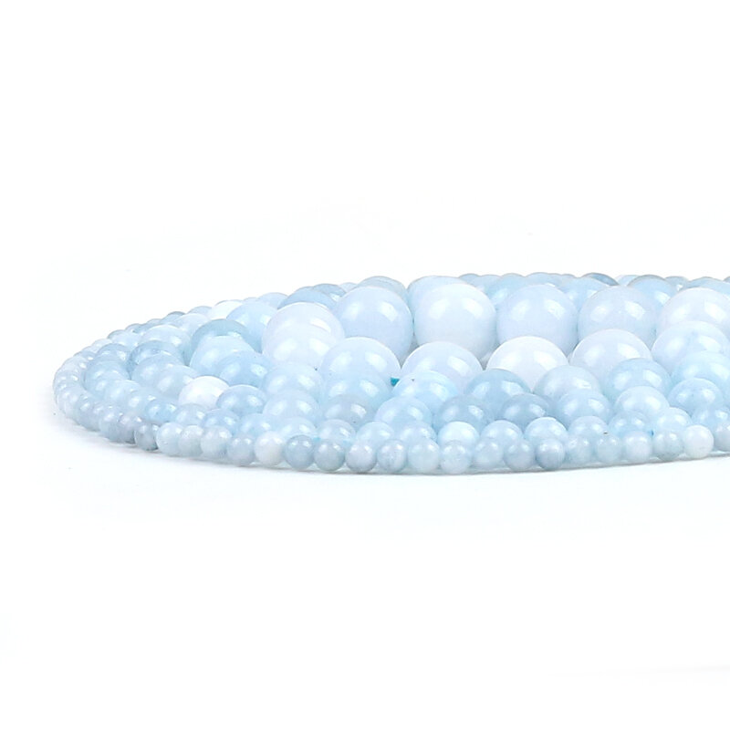 الحجر الطبيعي Angelite الأبيض الأزرق Bicolor السلس الجولة فضفاض خرزة مباعدة لصنع المجوهرات سوار ذاتي الصنع 15''ستراند 4/6/8/10 مللي متر