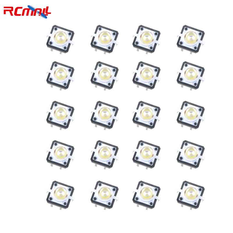 RCmall 20 قطعة صغيرة اللمس اللباقة مفتاح بـزر دفع مع LED الأبيض 12*12*7.3 مللي متر 4pin