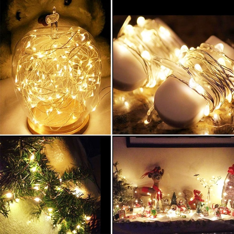 OuuZuu LED الجنية ضوء صغير عيد الميلاد ضوء خيط سلك نحاسي ضوء مقاوم للماء CR2032 بطارية لحفل زفاف عيد الميلاد جارلاند