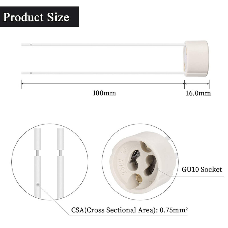 Gu10 السيراميك مصباح المقبس حامل ، قاعدة محول ، موصل الأسلاك ، لمبة led و الهالوجين ضوء الملحقات ، 20 قطعة/الوحدة