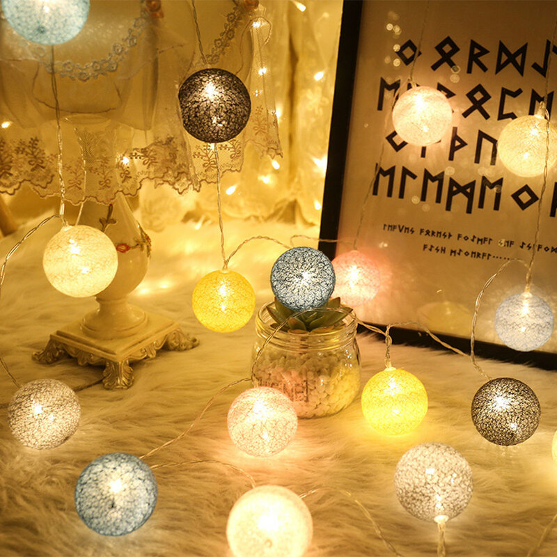 20 LED القطن الكرة سلسلة جارلاند ضوء 2.2 متر عيد الميلاد الجنية مصباح مهرجان عطلة حفل زفاف المنزل السرير الديكور