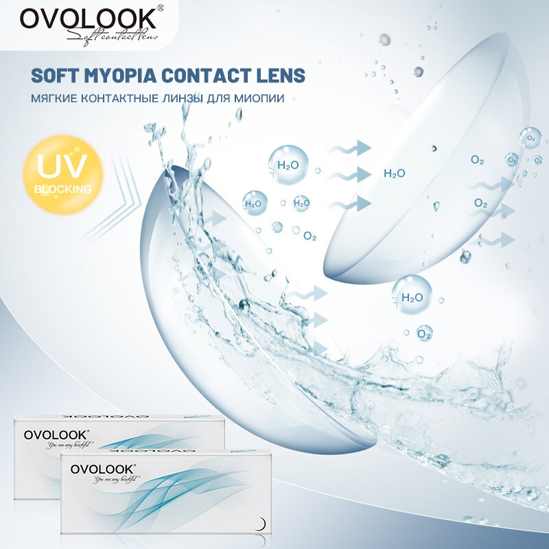 OVOLOOK-2PCS/زوج قصر النظر العدسات اللاصقة لتصحيح الرؤية شفافة وصفة طبية العدسات مع ديوبترز العين اتصالات 14 مللي متر