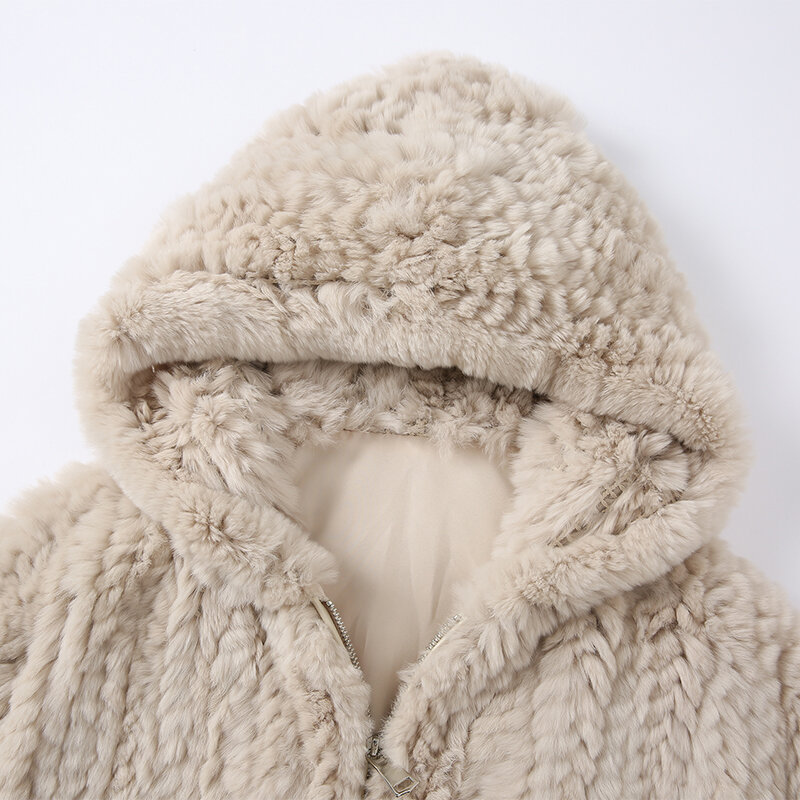 Pudi المرأة ريال الأرنب الفراء متماسكة معطف سترة العلامة التجارية الجديدة الفتاة الشتاء المعاطف الدافئة سترة حجم كبير CT128