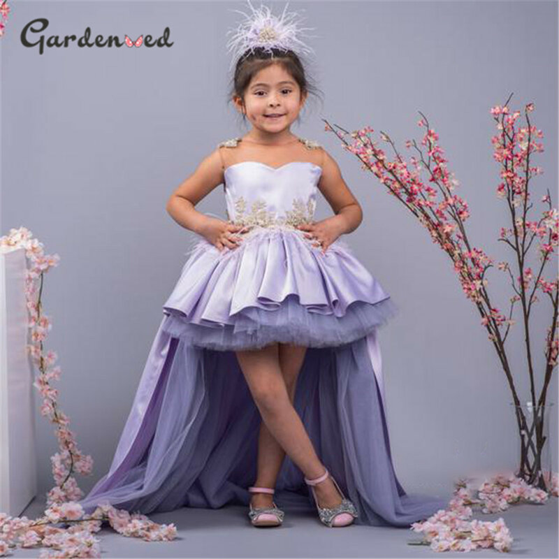 Lilac-فستان الأميرة منفوخ للبنات ، زي لطيف للحفلات ، مطرز ، أول مناولة