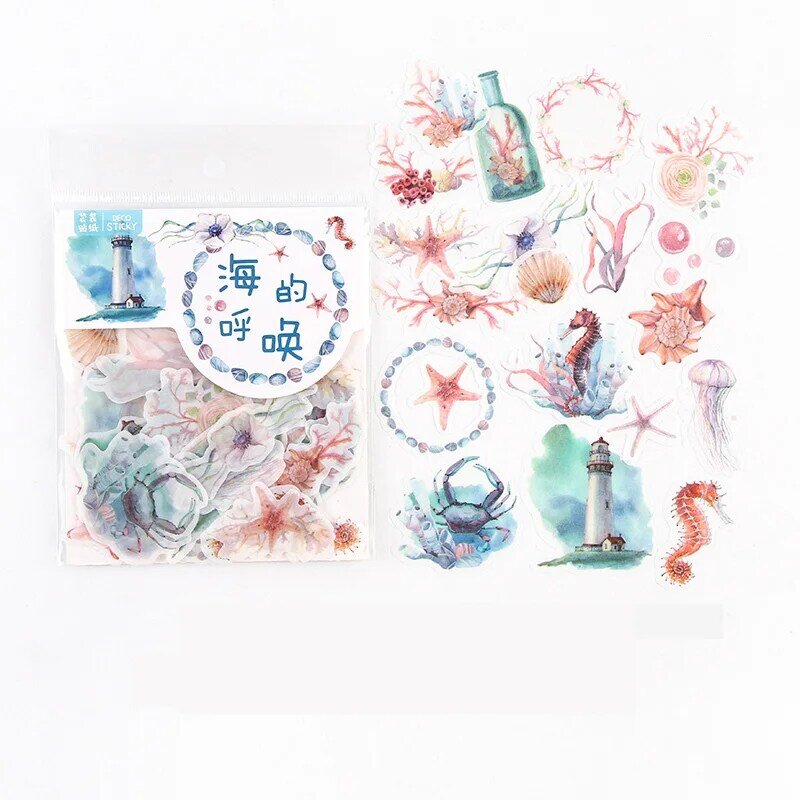 40 قطعة/الحزمة المحيط المرجان فرس البحر ملصقات لاصقة ألبوم الزخرفية مذكرات حساب اليد ديكور