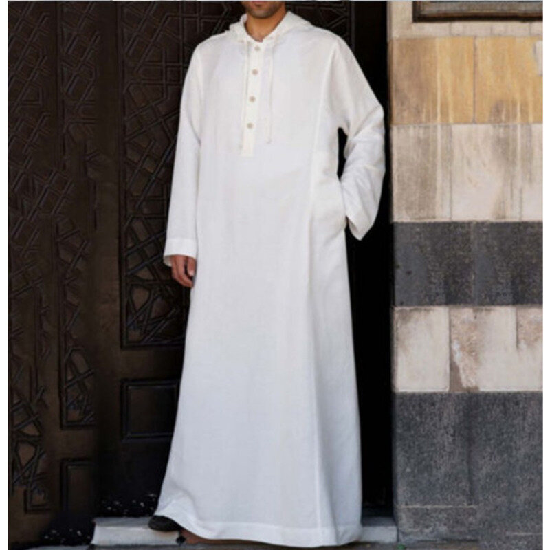 ملابس رجالي إسلامية لون سادة ثوب جوبا بأكمام طويلة رداء بقلنسوة دبي الشرق الأوسط للرجال إسلامي المملكة العربية السعودية قفطان 5XL