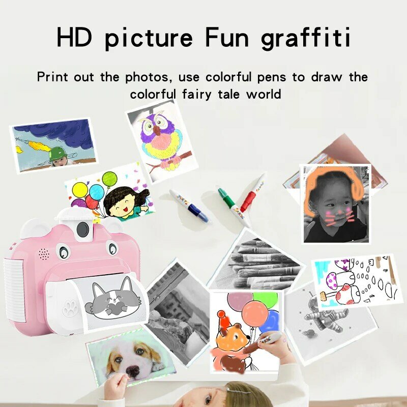 الأطفال كاميرا الطباعة الفورية 1080p HD مع ورق طباعة الصور كاميرا رقمية الحرارية هدايا الاطفال اللعب
