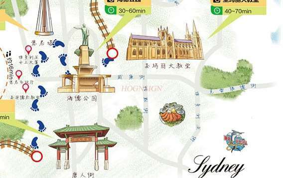 سيدني خريطة السفر للسفر ، الصينية والإنجليزية ، والهدايا التذكارية ، للأغذية ، والتسوق ، والفنادق ، والكلاسيكية