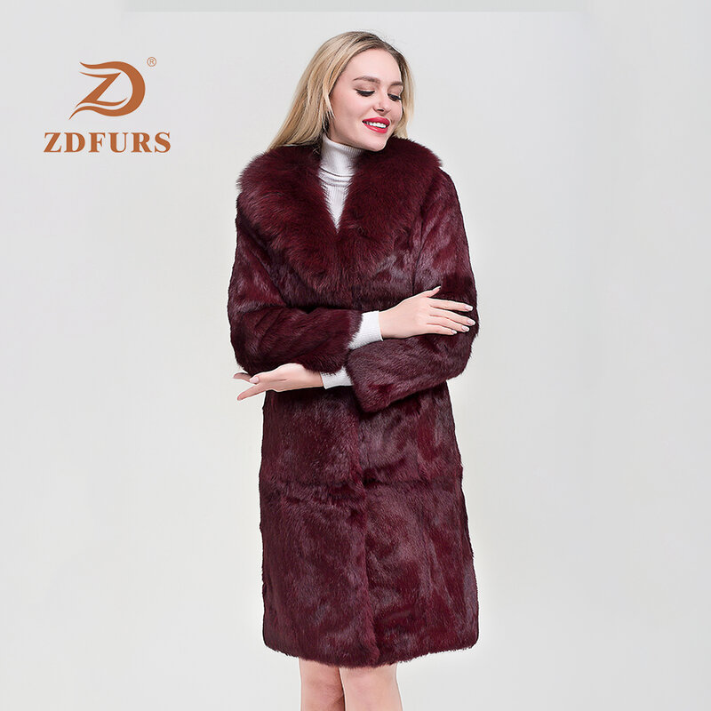ZDFURS * الفاخرة طويلة تخصيص حجم كبير مصنع السعر الحقيقي حقيقي أرنب معطف الفرو الحقيقي النساء الفراء سترة شتاء جديد