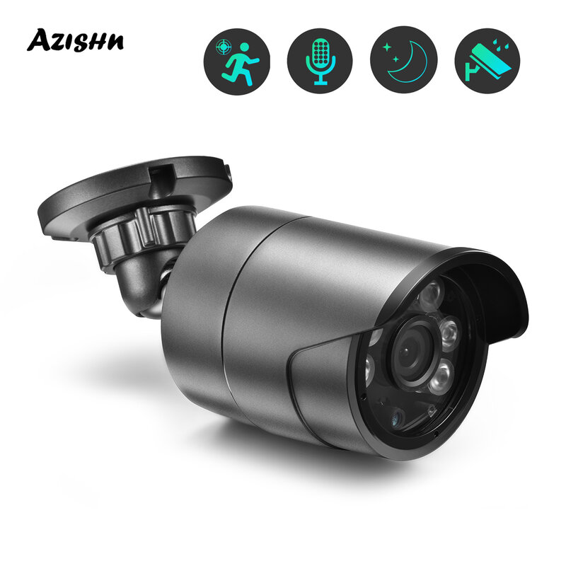 AZISHN 8MP 4K كاميرا شبكية عالية الوضوح حماية الأمن رصاصة الكاميرا في الهواء الطلق مقاوم للماء اللون للرؤية الليلية المزدوج مصدر الضوء المراقبة